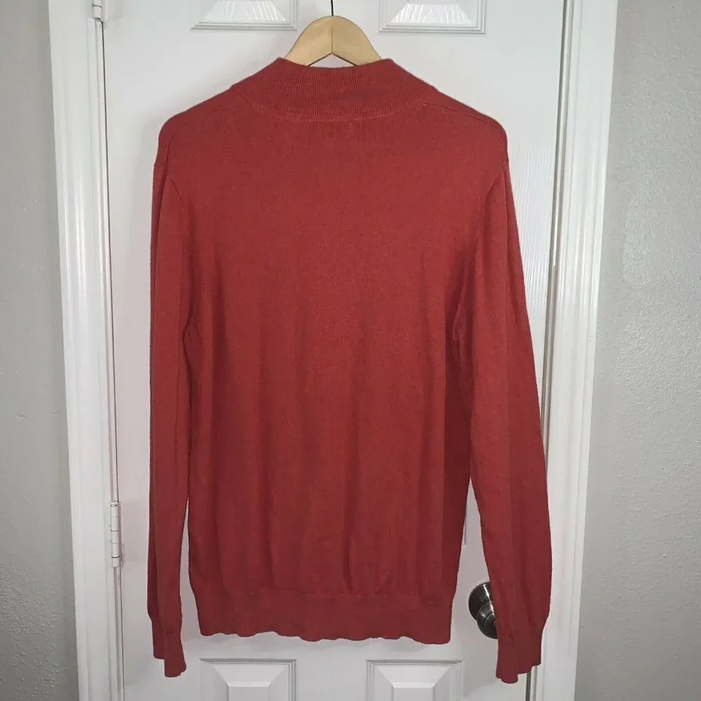 LL Bean Red Orange Cashmere Blend Preppy Long Sleeve V-Neck Sweater Large